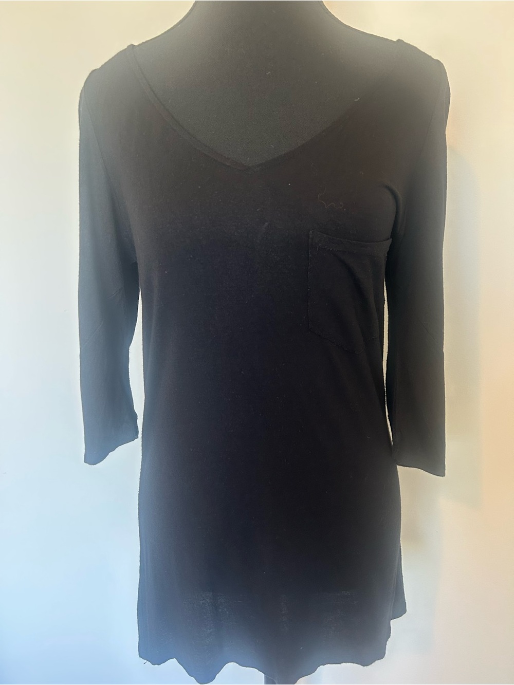 David Lerner Black V-Neck Long Sleeve Pocket Tee